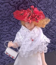 Handmade 1/12th Scale Ladies Miniature Dolls House Hat/ Shawl/Bag. (Red)