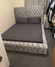 Grey Crushed Velvet Double Bed