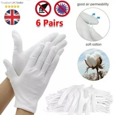 6 Pairs 100% Cotton White Gloves Dermatological Overnight Moisturizing Eczema UK