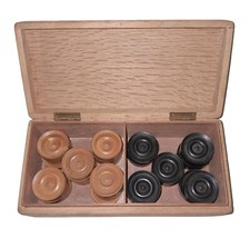 Vintage/Antique Turned Wood Draughts Counters in Wooden Box