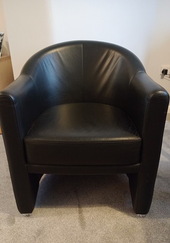 Black leather tub chair - leather,