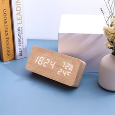 USB Port Wooden Digital Alarm Clock Wood Made Electric Square Clocks for Bedroom