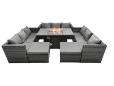 Fimous Rattan Garden Furniture Sofa Sets Outdoor Patio Gas Fire Pit Dining Table