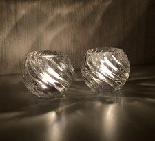Set of 2 Cut Glass Crystal Tealight Holders – Swirl Twist Design Candle Holders
