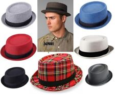 AUSH Mens Pork Pie Hat Classic Textured Ribbed Band Porkpie Hat Men Trilby Hats