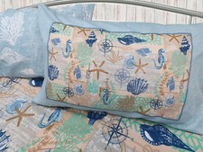 COASTAL BEDDING CURTAIN FITTED SHEET NAUTICAL DRIFTWOOD BLUE BEIGE COMPASS SHELL