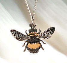 Bumble Bee Pendant 925 Sterling Silver Bronze Silver Necklace Jewellery & Boxed