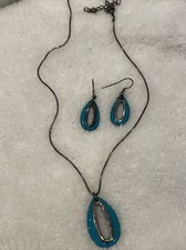 WALLIS Womens Turquoise Blue Drop Pendant Necklace and Earrings Jewellery Set