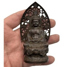 9cm Buddhism Antique Bronze carved Sakyamuni Amitabha Tathagata Buddha Statue