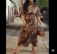 Women's Shirt Dress Midi Brown