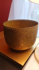 Vintage Engraved Indian Brass Planter with Cut Out Rim 13 x 15 cm