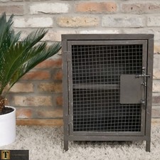 Industrial Style Metal Bedside Cabinet Mesh Front One Shelf Storage Cupboard
