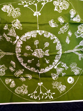 VINTAGE GREEN SCANDI XMAS FOLK ART SQUARE COTTON TABLECLOTH 84 cm x 82 cm VGC