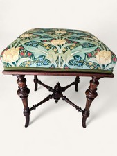 Antique Victorian Rosewood Stool - William Morris Tulip & Jasmine velvet 