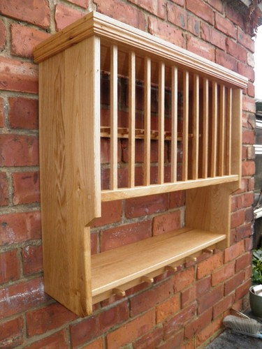 Solid rustic oak plate rack - solid, 12