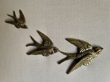 Vintage Set Three Swallows Brass Wall Plaques Graduated Flying Birds