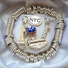 Genuine Links London Sweetie Bracelet + 5 ?? Themed Charms  Med 17-18cm 72.29g