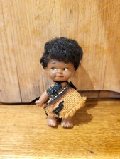 New Zealand Maori Rubber Plastic Girl Doll Figurine Traditional Dress Vintage
