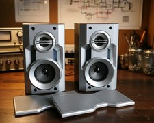 Alba Dynamic 8 Ohm Silver Bookshelf Speakers with Phono Plugs Tested Working