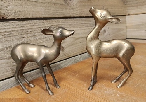 Vintage pair brass deer - brass,