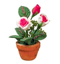 Dolls House Pink Roses in a Terracotta Pot Miniature Garden Accessory 1:12 Scale