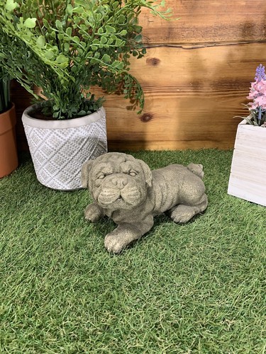 Stone garden laying bulldog - garden,