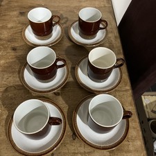 Vintage Mid Century 1960's Poole Pottery Chestnut 6 x Tea Cups & Saucers
