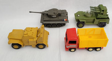 Vintage Friction Drive Plastic Army Vehicles x3 & Truck Made In Hong Kong