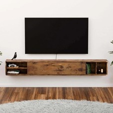 loating TV Unit, Wall Mounted TV Cabinet, Floating Shelves with 4 Cabinets, Wood
