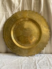 Beautiful Vintage Chinese Hand Etched Brass Scalloped Tray Charger Wall Plate
