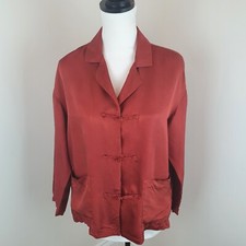 Vintage Ladies Womens Blouse Top Size 10 Orange Oriental Long Sleeve