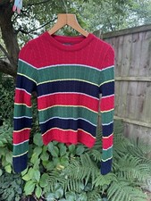 ASOS UK 12 EU 40 Cable Knit Jumper Sweater Red Navy Green Stripe Pullover