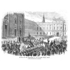 MILAN Arrival of Victor Emmanuel at the Palazzo Reale - Antique Print 1860