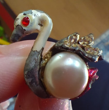 Vintage Antique Enamel Swan