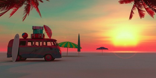 Beetle van beach - beach, classic