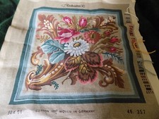GOBELIN TAPESTRY CANVAS WOVEN IN GERMANY FLORAL 100% COTTON 50cm x 50cm VINTAGE
