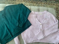 Size MEDIUM Pair Green Zara Cropped JUMPER & Lilac Stradivarius CARDIGAN