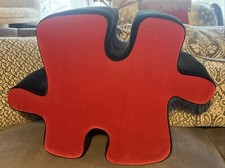Jigsaw Piece Shaped Seat Cushion Chair Black Red Velvet Photoshoot Prop Retro
