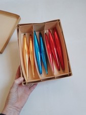 7 Vintage Long Tapered Torpedo Shaped Glass Christmas Tree Decorations 1950s 60s