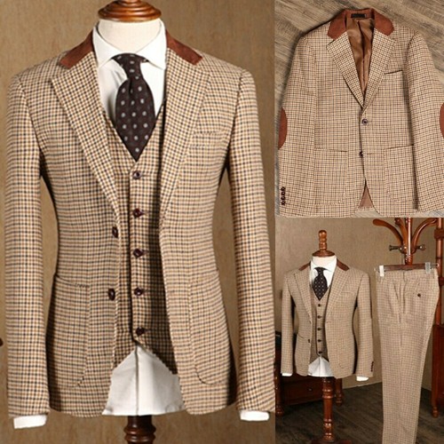 Brown classic plaid tweed suit - classic,
