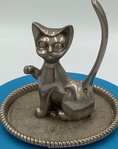 Vintage 80s silverplated cat - vintage,
