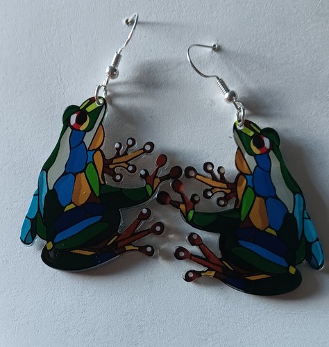Stained glass frog earrings - frog,,