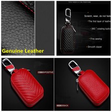 Practical Genuine Leather Red Key Holder Men Women Key Purse Case for Auto Car