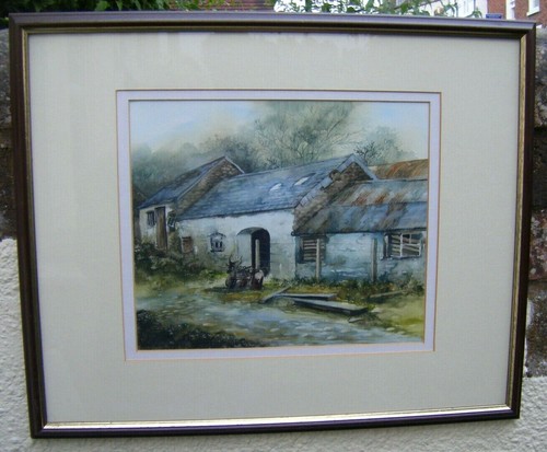 Vintage painting farmyard old - vintage,
