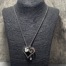 FOSSIL White Heart Pendant Necklace Silver Tone Steel Collar Chain Valentines