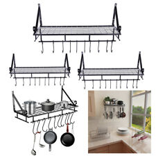 Metal Wall Mounted Pan Pot Rack with 10 Hooks Kitchen Organizer Storage 45-90cm