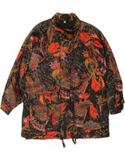 VINTAGE Womens Windbreaker Coat UK 22 3XL Black Floral Polyester CM10