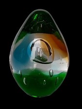 Oval Egg Shaped Floating Bubbles Art Glass Paperweight 