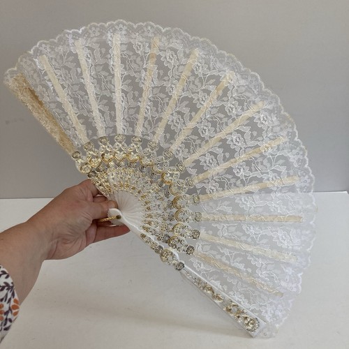 Vintage hand held fan white - hand,