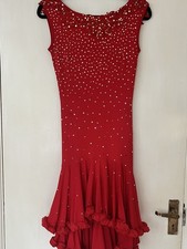 DSI Red Latin Dance Dress Size M Super Stretchy Rhinestone Encrusted.